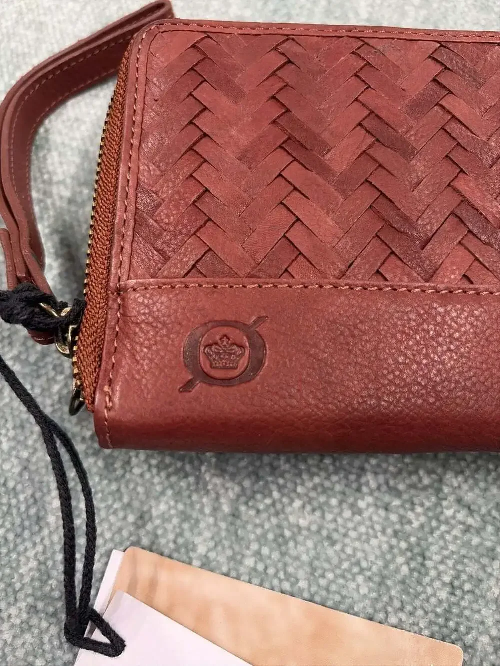 Born Balino Woven Leather Wristlet Wallet Saddle Dual Zip